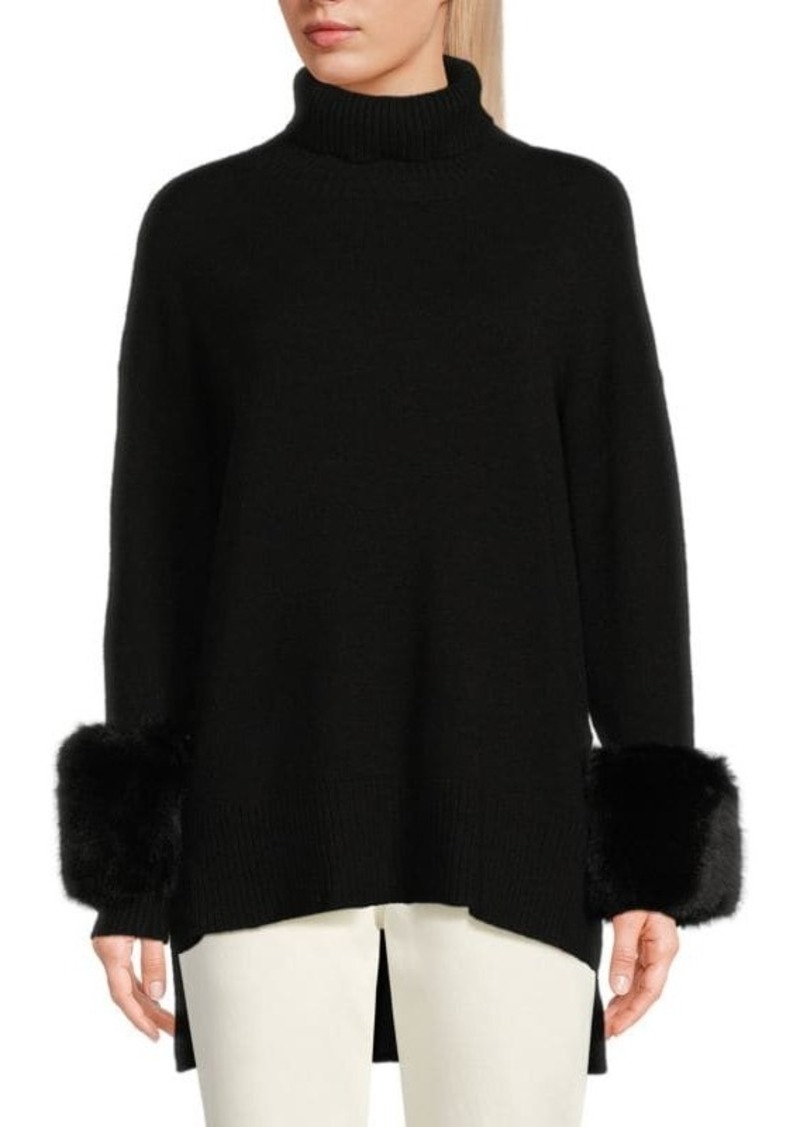 Saks Fifth Avenue Faux Fur Cuff Turtleneck Sweater
