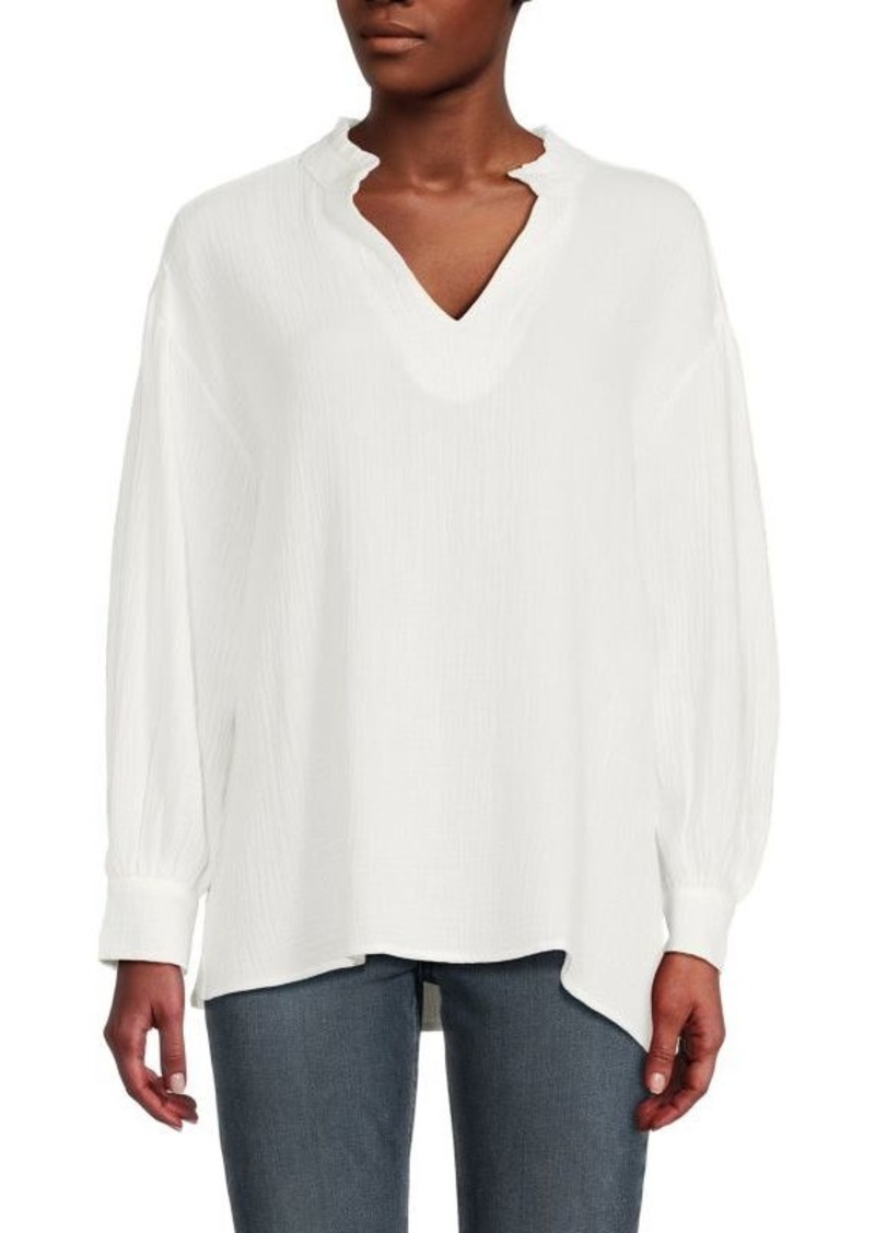 Saks Fifth Avenue Gauze Balloon Sleeve Johnny Collar Top