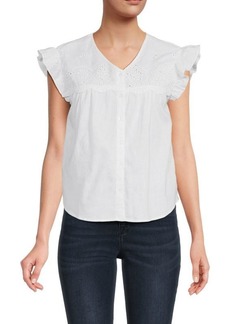 Saks Fifth Avenue ​Linen & Cotton Embroidered Flutter Top
