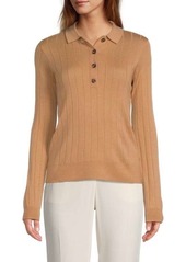 Saks Fifth Avenue Merino Wool Blend Ribbed Polo Sweater