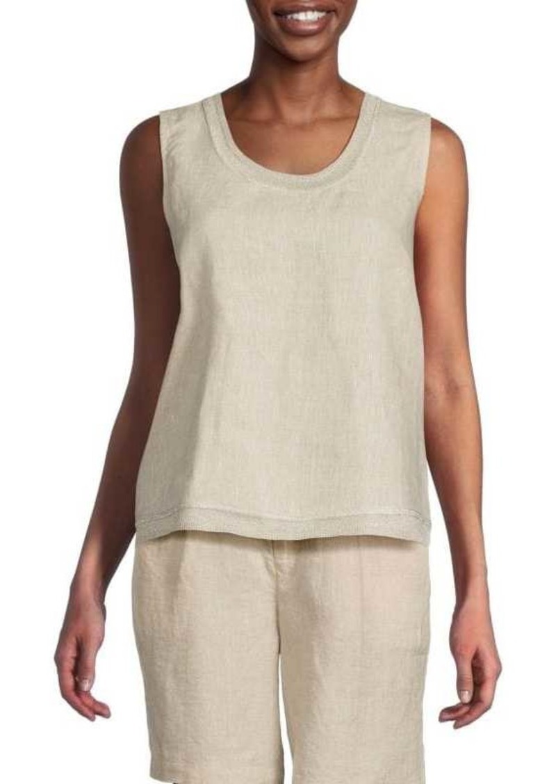 Saks Fifth Avenue Metallic Trim 100% Linen Tank Top