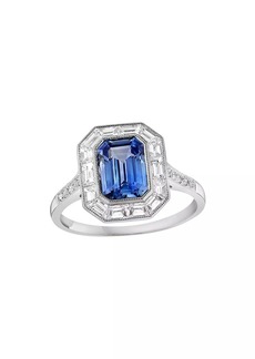 Saks Fifth Avenue Platinum, Blue Sapphire & 0.88 TCW Diamond Halo Ring