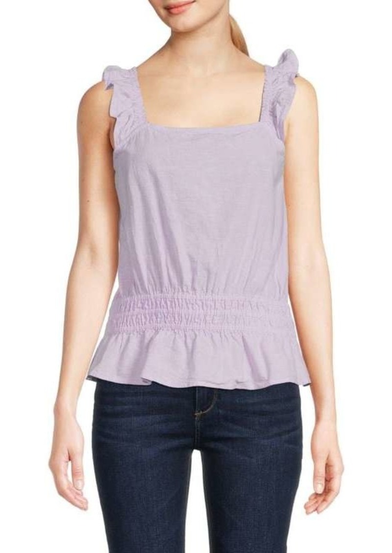 Saks Fifth Avenue Ruffle Strap Linen Blend Top