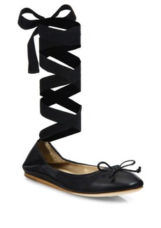 Saks Fifth Avenue Leather Ankle-Wrap Ballet Flats