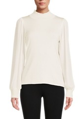 Saks Fifth Avenue Sheer Blouson Sleeve Mockneck Sweater