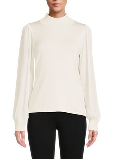 Saks Fifth Avenue Sheer Blouson Sleeve Mockneck Sweater