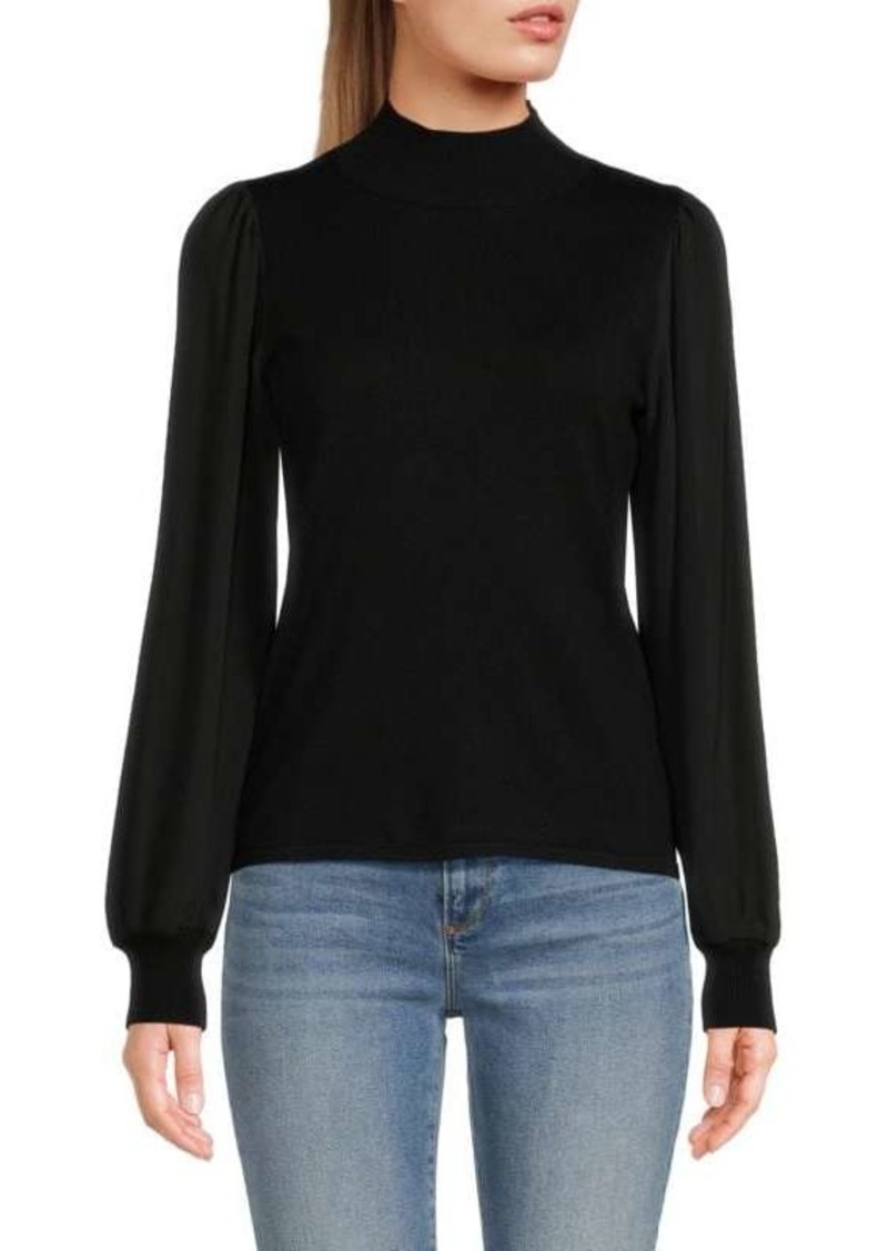 Saks Fifth Avenue Sheer Blouson Sleeve Mockneck Sweater