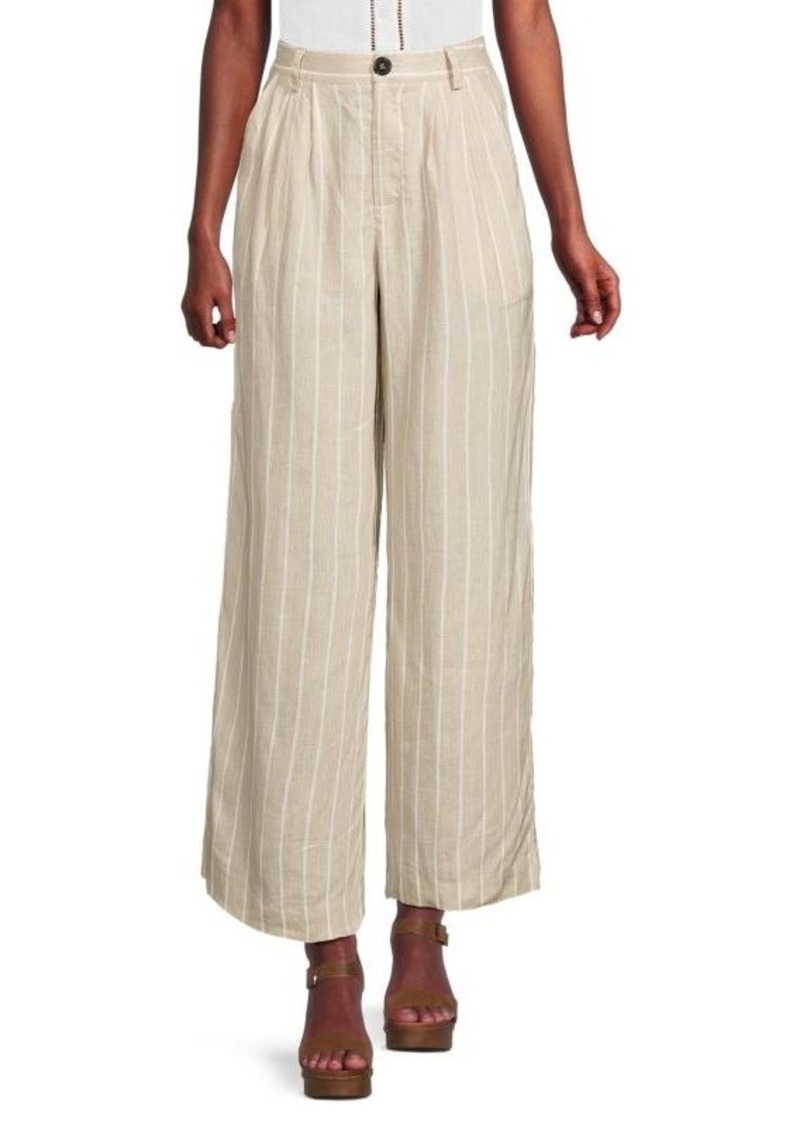 Saks Fifth Avenue Striped High Rise 100% Linen Pants