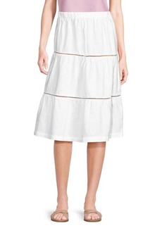 Saks Fifth Avenue Tiered 100% Linen Knee Length Skirt