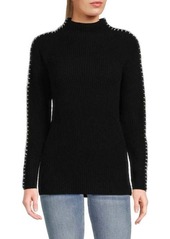 Saks Fifth Avenue Whipstitch Funnel Neck 100% Cashmere Sweater