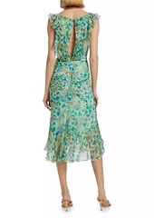 Saloni Aisha Ruffled Floral Silk Midi-Dress