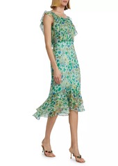 Saloni Aisha Ruffled Floral Silk Midi-Dress