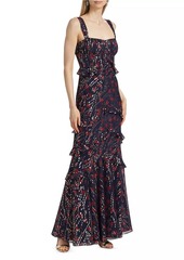 Saloni Chandra Silk Metallic Jacquard Maxi Dress