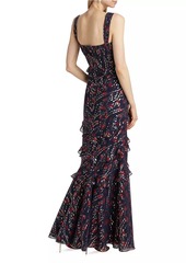 Saloni Chandra Silk Metallic Jacquard Maxi Dress