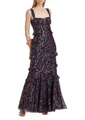 Saloni Chandra Silk Metallic Jacquard Maxi Dress