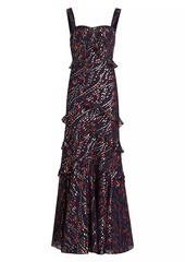 Saloni Chandra Silk Metallic Jacquard Maxi Dress