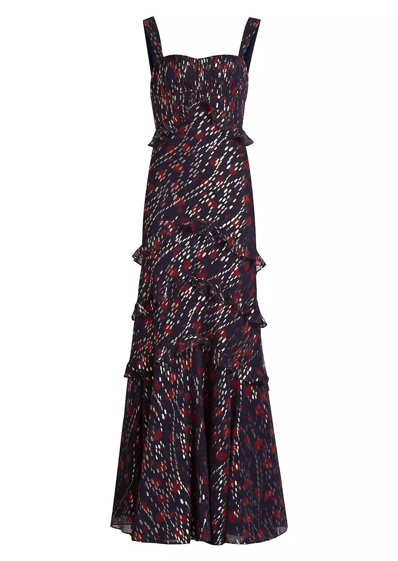 Saloni Chandra Silk Metallic Jacquard Maxi Dress