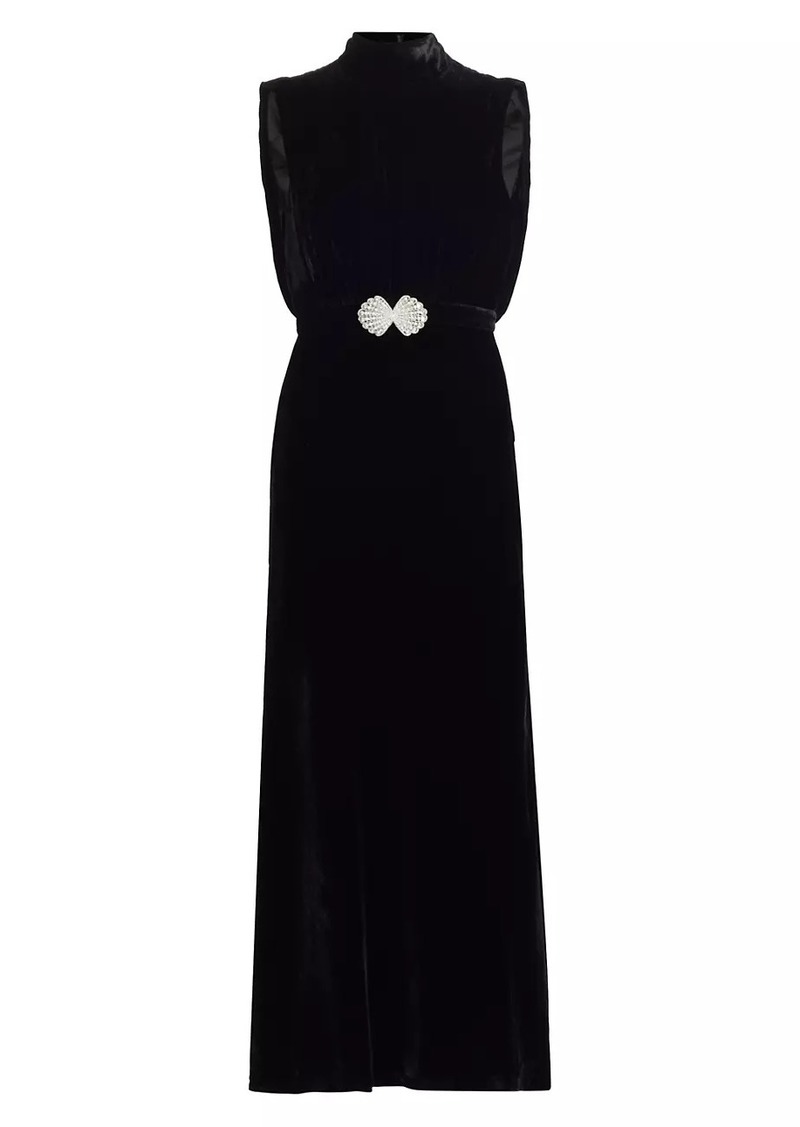 Saloni Fleur Embellished Velvet Maxi Dress