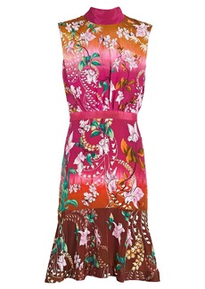 Saloni Fleur Silk Tie-Back Mini Dress