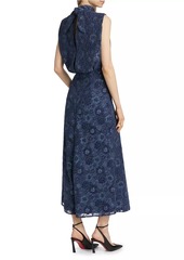 Saloni Fleur Velvet Lace Belted Maxi Dress