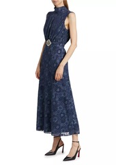 Saloni Fleur Velvet Lace Belted Maxi Dress