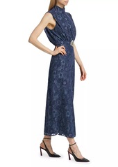 Saloni Fleur Velvet Lace Belted Maxi Dress