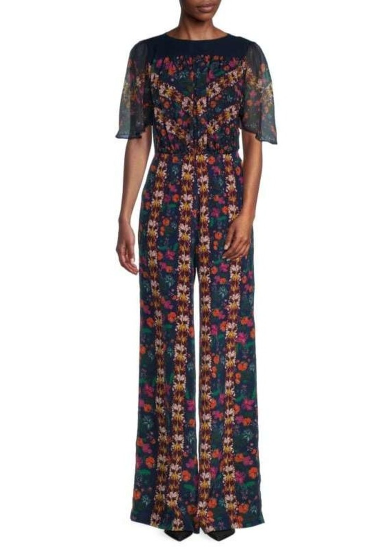 Saloni Flori Stripe Print Silk Jumpsuit