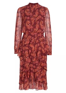 Saloni Isa Ruffled Printed Silk Midi-Dress