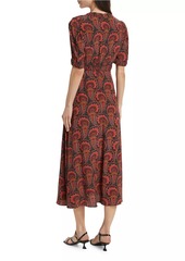 Saloni Isla Printed Short-Sleeve Midi-Dress