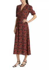 Saloni Isla Printed Short-Sleeve Midi-Dress