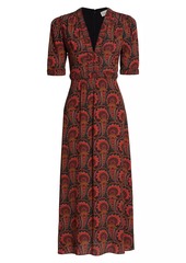 Saloni Isla Printed Short-Sleeve Midi-Dress