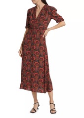 Saloni Isla Printed Short-Sleeve Midi-Dress