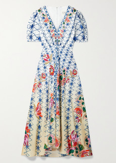 Saloni Lea Floral-print Silk-jacquard Maxi Dress