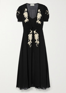 Saloni Lea Layered Embroidered Silk Midi Dress