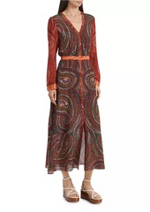 Saloni Lea Paisley Silk V-Neck Maxi Dress