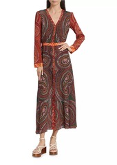 Saloni Lea Paisley Silk V-Neck Maxi Dress