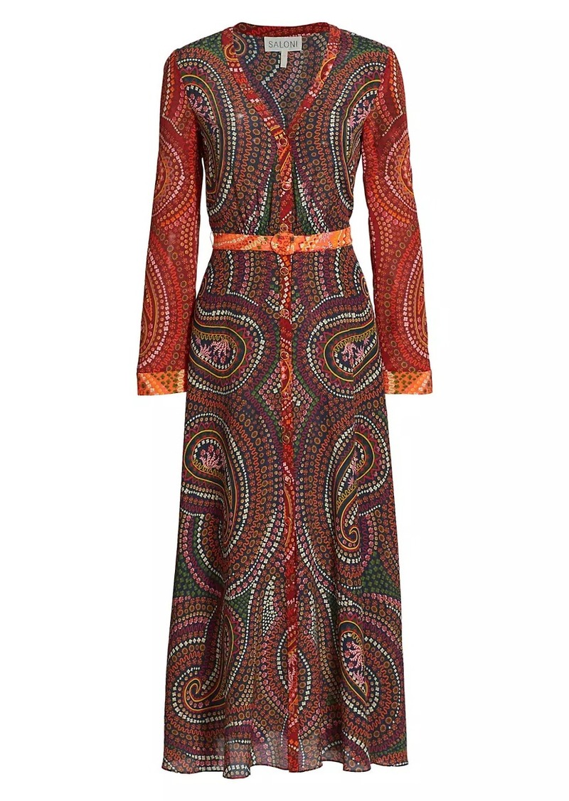 Saloni Lea Paisley Silk V-Neck Maxi Dress