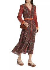 Saloni Lea Paisley Silk V-Neck Maxi Dress