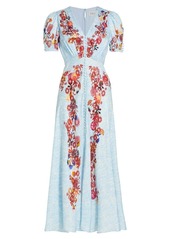 Saloni Lea Printed Silk Midi-Dress