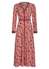 Saloni Lea Silk Floral Long-Sleeve Midi Dress