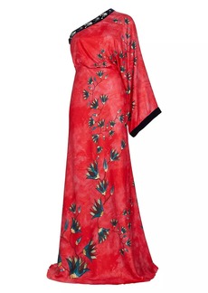 Saloni Lily Asymmetric Floral Silk Gown