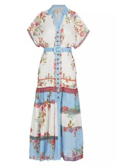 Saloni Riya Belted Printed Linen Midi-Dress