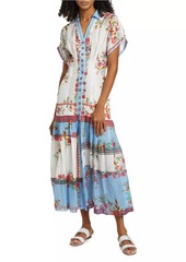 Saloni Riya Belted Printed Linen Midi-Dress