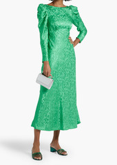 Saloni - Alena silk-satin jacquard midi dress - Green - UK 6