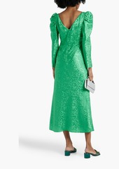 Saloni - Alena silk-satin jacquard midi dress - Green - UK 6