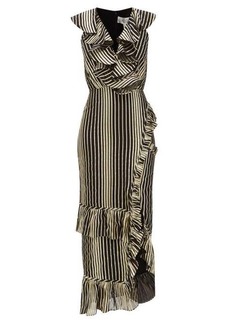 Saloni - Anita Striped Lamé Midi Dress - Womens - Black Gold