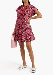 Saloni - Ashley gathered printed cotton-poplin mini dress - Red - UK 6