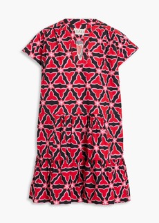 Saloni - Ashley gathered printed cotton-poplin mini dress - Red - UK 4