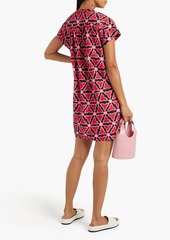 Saloni - Ashley gathered printed cotton-poplin mini dress - Red - UK 6