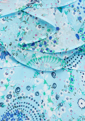 Saloni - Asymmetric ruffled printed silk-georgette midi dress - Blue - UK 16